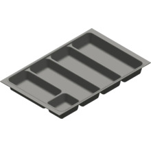 Šedý príborník z plastu do zásuvky s piatimi priehradkami.