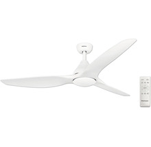 Biely stropný ventilátor Rohnson s tromi lopatkami, integrovaným osvetlením a diaľkovým ovládaním.