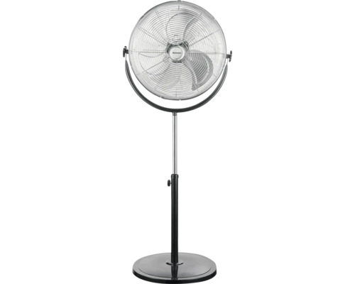 Stojanový ventilátor Rohnson z kovu s výškovo nastaviteľným stojanom a okrúhlou základňou.