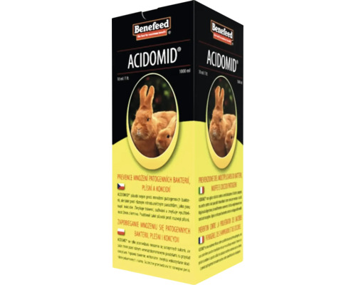 Benefeed Acidomid pre králiky, doplnkové krmivo na prevenciu baktérií a plesní, 1000 mililitrov