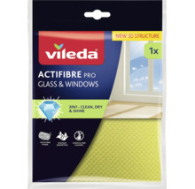 Vileda Logo. Utierka z mikrovlákna Vileda Actifibre Pro na sklo a okná. Čistenie 3 v 1 bez chemikálií s vysokou savosťou. Nová 3D štruktúra.
