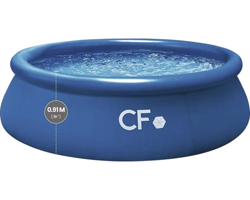 Okrúhly nafukovací bazén s logom CF a údajom o výške nula celá deväťdesiatjeden metrov.