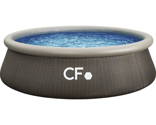 Kruhový nadzemný bazén s ratanovým vzhľadom, nafukovacím prstencom a CF Logo.