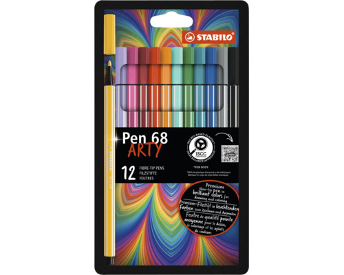 Fixky Stabilo Pen 68 ARTY, sada 12 kusov na kreslenie a vyfarbovanie. 96 percent bioplastu. Stabilo Logo.