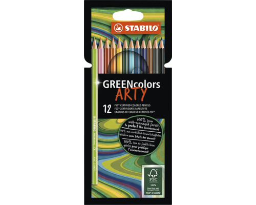 Pastelky STABILO GREENcolors ARTY, 12 kusov, drevo s certifikáciou FSC z udržateľne obhospodarovaných lesov.