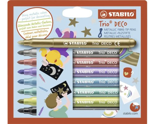 Metalické fixky STABILO Trio DECO, súprava 8 kusov, lesklé farby na zdobenie a kreslenie.
