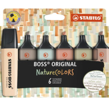 Stabilo Boss Original NatureColors zvýrazňovače v balení po šiestich kusoch s technológiou proti vysychaniu pre značenie v prírodných tónoch.