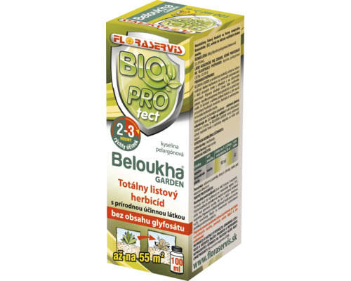 Totálny listový herbicid Floraservis Beloukha Garden, 100 mililitrov, s prírodnou účinnou látkou kyselinou pelargónovou, bez obsahu glyfosátu.