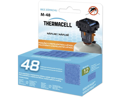 Thermacell M-48 náhradná náplň s 12 repelentnými vankúšikmi pre odpudzovače komárov, poskytuje celkovo 48 hodín ochrany proti komárom.