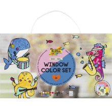 Súprava farieb na sklo Folia Window Color Set Basic Small 14 dielov s motívmi morských živočíchov hrajúcich na hudobné nástroje.