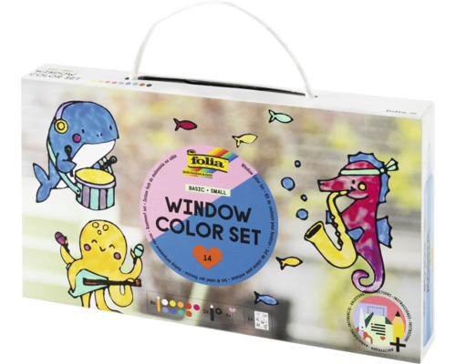 Kreatívna súprava farieb na sklo folia Window Color Set Basic Small so 14 dielmi a motívmi zvierat