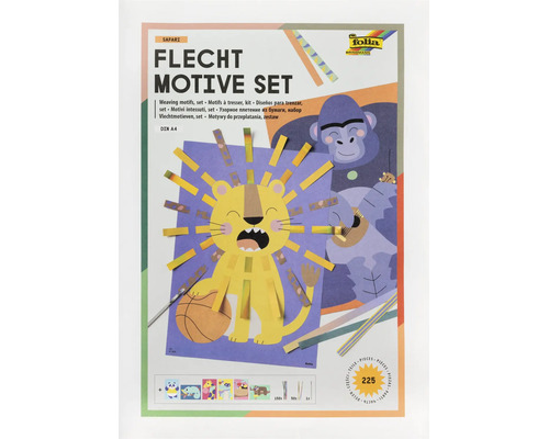 Súprava pletacích motívov Folia Safari pre deti s 225 dielmi vo formáte DIN A4 na tvorenie zvierat ako lev a gorila. Folia Logo.