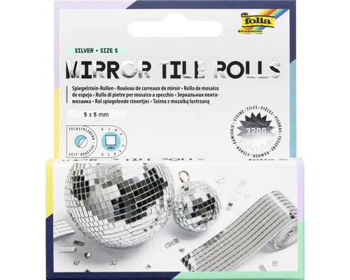 Samolepiaca zrkadlová mozaika v roli, sklo, 5 krát 5 milimetrov, 3200 kusov, Folia Bringmann Logo.