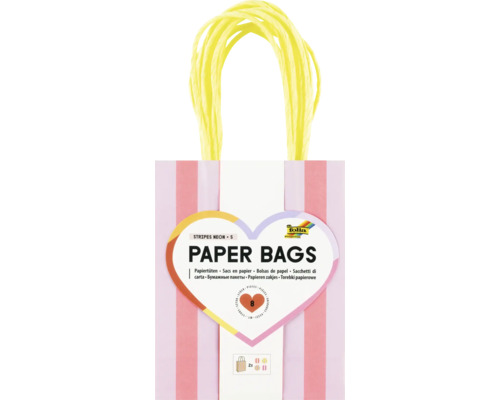 8 pruhovaných papierových vreciek Folia Bringmann vo veľkosti S s krútenými rúčkami.
