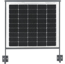 Štvorcový solárny panel s kovovým rámom a držiakmi na montáž na stenu alebo balkón.