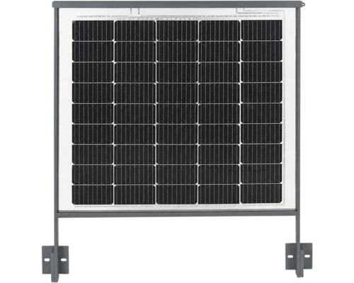 Štvorcový solárny panel s kovovým rámom a držiakmi na montáž na stenu alebo balkón.