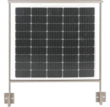 Štvorcový solárny panel s kovovým rámom a držiakmi na montáž na stenu alebo balkón.