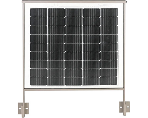 Štvorcový solárny panel s kovovým rámom a držiakmi na montáž na stenu alebo balkón.