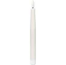 Biela LED tyčová sviečka s hrotom v tvare plameňa.
