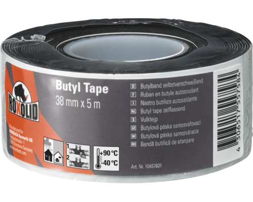 Roxolid butylová páska samozváracia, 38 mm x 5 m, teplotná odolnosť od mínus 40 do plus 90 stupňov.