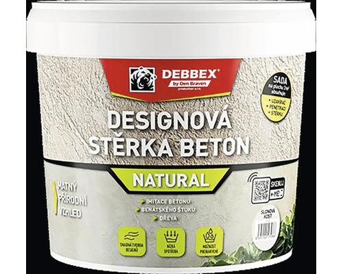 Biely vedro DEBBEX Dizajnová stierka Betón Natural, dekoratívna stierka s efektom betónu na plochu circa dva metre štvorcové.