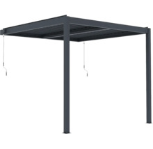 Pergola s nastaviteľnou lamelovou strechou a ručnými kľukami na ovládanie lamiel.