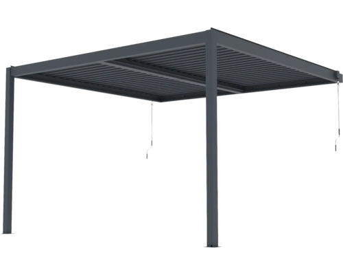 Voľne stojaca hliníková pergola s nastaviteľnou lamelovou strechou v antracitovej farbe.
