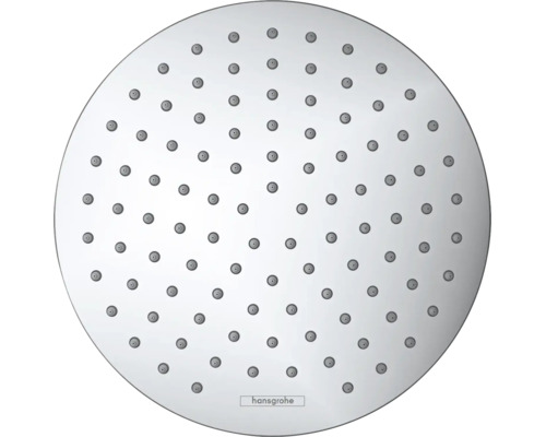 Okrúhla horná sprcha hansgrohe s početnými tryskami. hansgrohe Logo.
