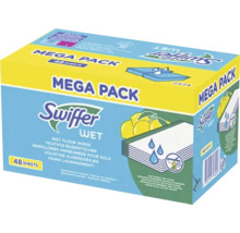 Swiffer Wet Mega Pack so 48 vlhčenými utierkami na podlahu.