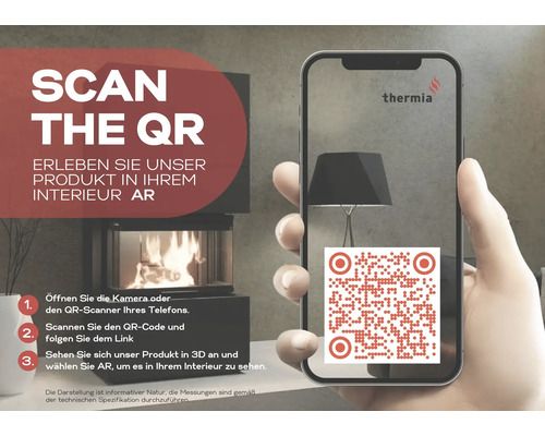 Smartfón zobrazujúci QR kód na zobrazenie produktu Thermia v 3D a rozšírenej realite.