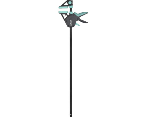 Jednoručná zvierka Wolfcraft Pro s dlhou kovovou lištou a ergonomickou plastovou rukoväťou na ovládanie jednou rukou.