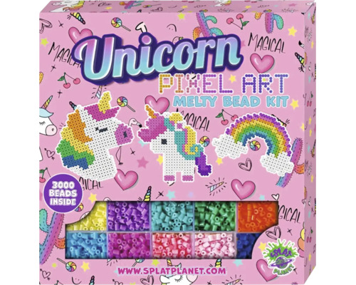 Súprava zažehľovacích korálikov Unicorn Pixel Art s 3000 korálikmi, vzormi jednorožcov a dúhy a Splat Planet Logo.