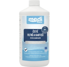 Čistič filtrov a kartuší medi POOL Filter Cleaner Rapid pre bazénové filtrácie vo fľaši s objemom jeden liter.