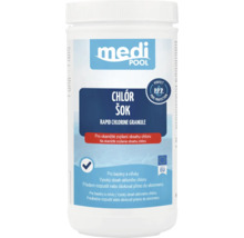 medipool Logo, Chlór šok granulát pre bazény, okamžité zvýšenie chlóru, ochrana bazéna, Vyrobené v Európskej únii.
