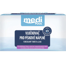 Medi Pool Logo. Vločkovač pre pieskové náplne, 8 krát 125 gramov, tablety pre optimálnu ochranu bazéna a úpravu vody.