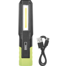 Čierno-zelené pracovné LED svietidlo EMOS s nabíjacím káblom USB, EMOS Logo.
