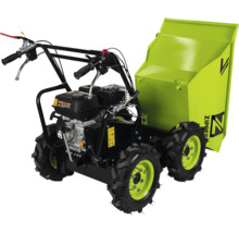 Benzínový minidumper Zipper s pohonom všetkých kolies a mechanickou funkciou sklápania na prepravu materiálu.