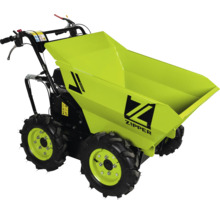 Minidumper Zipper ZI-RD300 s pohonom všetkých kolies, štyrmi terénnymi pneumatikami a veľkou kovovou vyklápacou korbou.