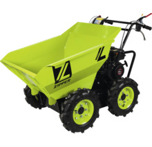 Motorový minidumper Zipper s benzínovým motorom, pohonom všetkých kolies a vyklápacou korbou na prepravu materiálov na stavbách.