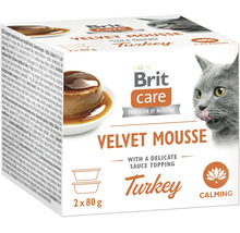 Brit Care krmivo pre mačky Velvet Mousse morčacie, balenie 2 krát 80 gramov s omáčkou, upokojujúci účinek.