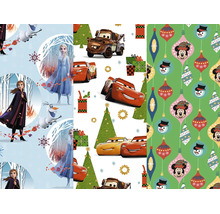 Disney darčekový baliaci papier s motívmi Ľadové kráľovstvo, Autá a Mickey Mouse.
