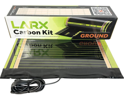 Elektrická podlahová vykurovacia rohož LARX Carbon Kit Ground s obalovou krabicou a prívodným káblom.