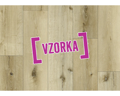 Vzorka podlahy vo svetlom dekore dreva s prírodnou štruktúrou a hrčami.