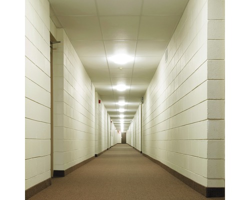 Chodba s kobercom a osvetlením