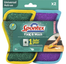 Mikrovláknové hubky Spontex Flex a Wash v balení po dvoch kusoch, nepoškriabu povrch, prateľné jeden rok, účinné proti baktériám a vírusom.
