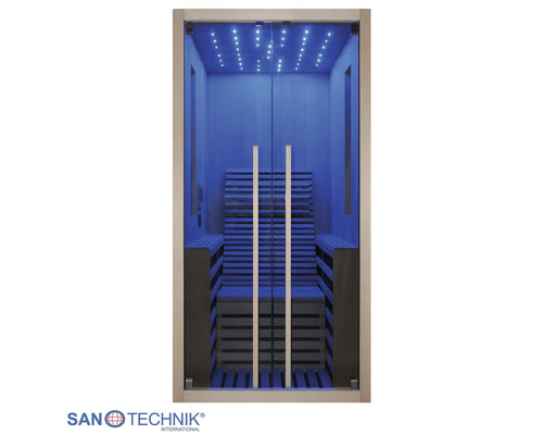 Infrasauna Sanotechnik so skleneným čelom, LED hviezdnym nebom a dreveným interiérom.