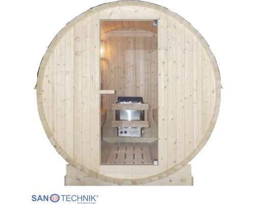 Sudová sauna z dreva so sklenenými dverami a vnútorným pohľadom na saunové kachle a lavice.