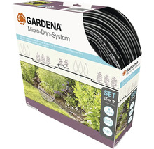 Zavlažovacia súprava Gardena Micro-Drip-System pre zeleninové a rastlinné riadky, dĺžka 15 metrov, 1,6 litra za hodinu, pripravená na použitie.