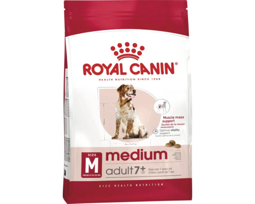 Granule pre psov Royal Canin Medium Adult 7 plus pre stredne veľké psy od 7 rokov, 11 až 25 kilogramov.