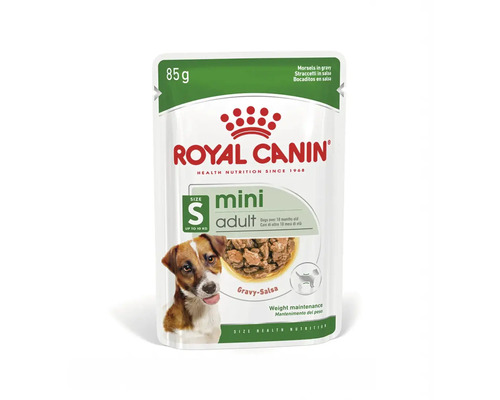 Royal Canin Logo, mokré krmivo Mini Adult pre dospelé malé psy do 10 kilogramov v omáčke, kapsička 85 gramov